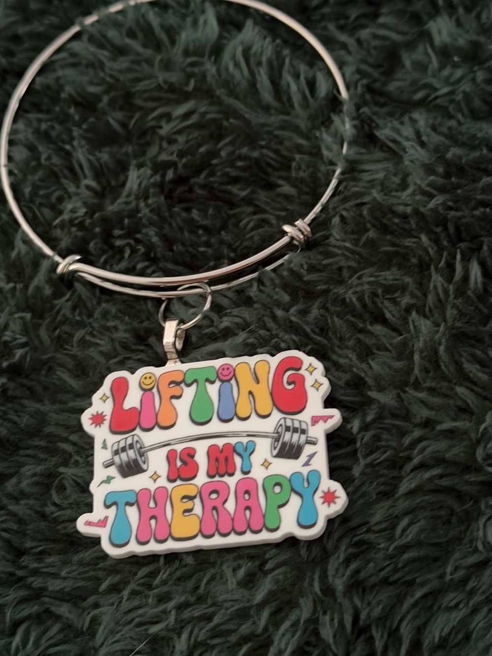 "Lifting Is My Therapy" Multicolor Charm Bangle Bracelet